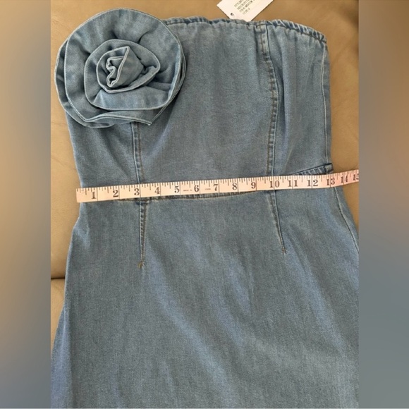 NWT Torn by Ronny Kobo Renee Strapless Denim Midi Dress Floral Detail Size S - Picture 5 of 9